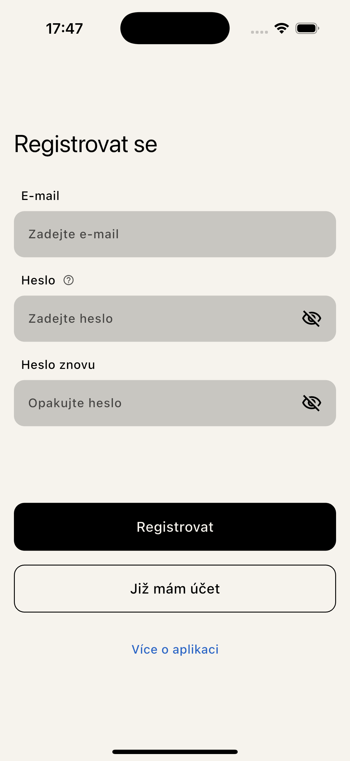 Flutter Auth Flow – registrační formulář
