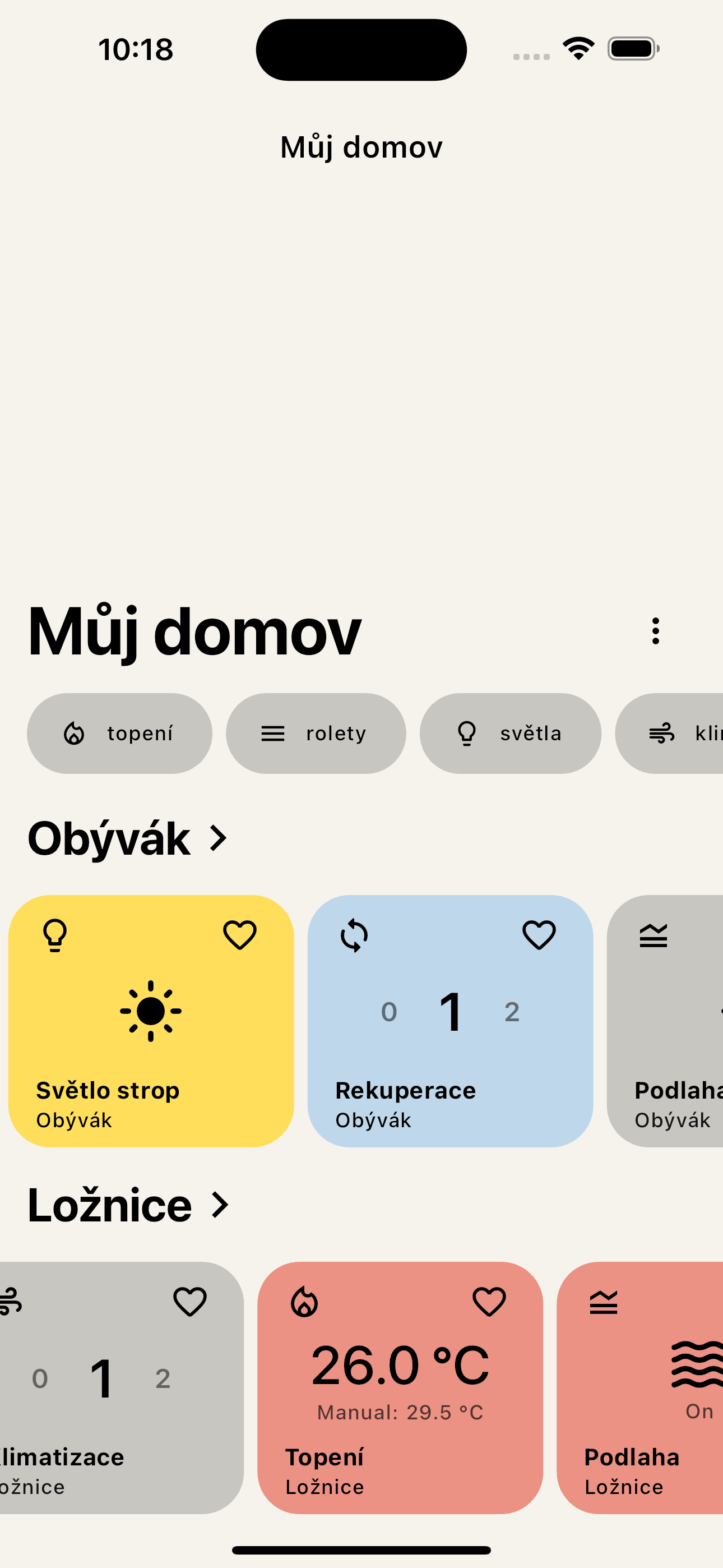 Domov pod palcem – úvodní dashboard