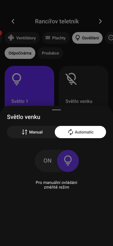 Inteligentní stáj – ovládání osvětlení