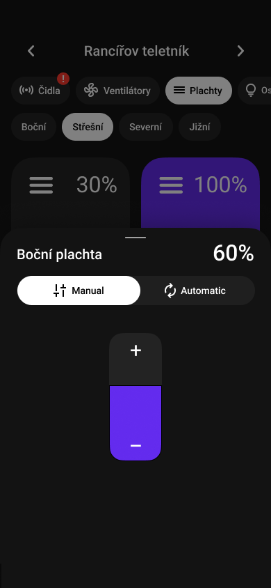Inteligentní stáj – ovládání plachet